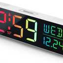 Peakeep Large Display Digital Alarm Clock for Bedrooms, Date Day of Week Desk Table Clocks for Living Room Office, Dimmable Plug in Electric Clock, 5 Volumes, Loud, Auto DST (White + 8 Colors)