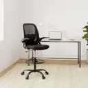 Primy Drafting Chair Tall Office Chair with Flip-up Armrests Executive Ergonomic Computer Standing Desk Chair with Lumbar Support and Adjustable Footrest Ring (Black), 934-Z