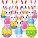 Shappy 12 Pcs 28 Inch Giant Inflatable Easter Bunny Bowling Set with Egg, Inflatable Easter Game for Kids Adults Family, 10 Pins and 2 Balls for Party Toys Indoor Outdoor Holiday Activities