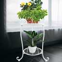NAKUPE White Metal Plant Stand, 18.5 inch Tall 2 Tier Potted Holder Rack, Heavy Duty Flower Pot Shelf for Indoor Outdoor Patio Balcony Corner Garden