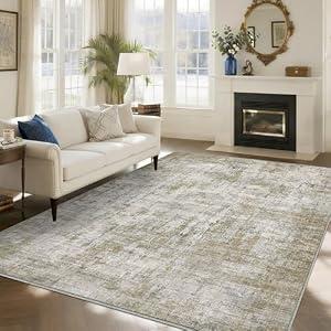 Syrlfar 6x9 Area Rugs for Living Room Washable Non Slip Low Pile Dining Room Bedroom Rug Modern Abstract Home Office Decor Tan