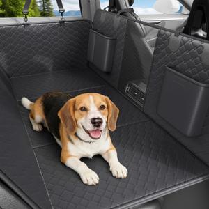 Dog Car Seat Cover Waterproof Vegan Leather, Scratchproof, Hard Bottom Back Seat Extender for Dogs, Non Slip Back Seat Protector with Mesh Window, Easy to Clean Fit Full Size Trucks, Black