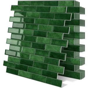 Thick Green Peel and Stick Tile Backsplash 12"x12" Self Adhesive Wall Marble Tiles for Kitchen (10-Sheet)