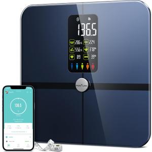 Posture Body Fat Scale, Extra Large Display Digital Bathroom Wireless Weight Scale Composition Analyzer with Heart Rate Heart Index & Body Shape Index with Free APP 400Lb Black (11x11)