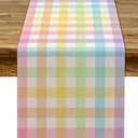 Pudodo Easter Buffalo Plaid Check Table Runner Spring Holiday Farmhouse Fireplace Kitchen Dining Room Home Party Decoration (13" x 72")