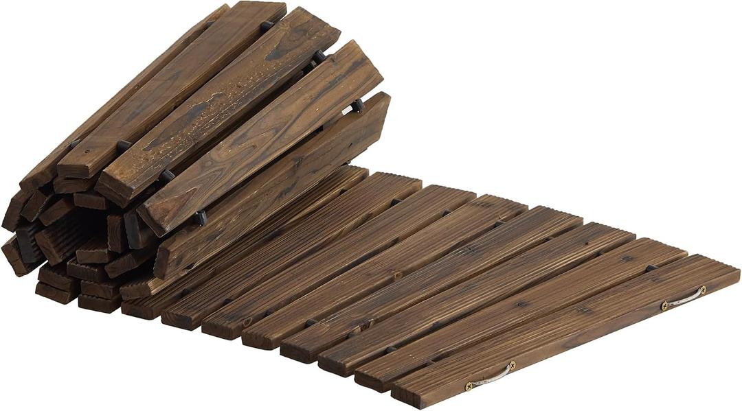 Wooden Garden Pathway Outdoor Roll-Out Walkway Weather-Resistant Fir Wood Curved or Straight Boardwalk Decorative Garden for Backyard,Beach,Wedding Party Pathways (Carbonized, 6FT Curved)