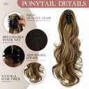 FELENDY Ponytail Extension Claw 18" 20" Curly Wavy Straight Clip in Hairpiece One Piece A Jaw Long Pony Tails for Women (Blonde Mix Light Brown,Curly)