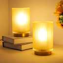 Battery Operated Lamp, Cordless Table Lamp with Timer, Desk Bedside Lamps with LED Warm Light, Glass Small Table Lamp for Bedroom, Bathroom, Living Room, Home Decor - Matte Amber