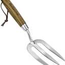 Garden Hand Fork, Hand Weeding Fork with Sharp Tine for Easy Uprooting Large Weeds, Stainless Steel Garden Fork, Comfortable Grip Wood Handle Hand Fork for Fast Weeding, Loosening Soil and Composting