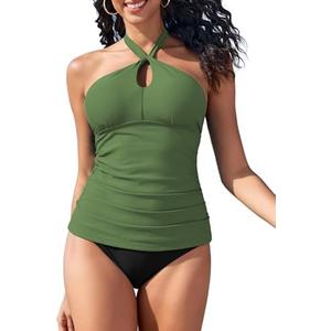 ZAFUL Women's Tankini Swimsuits Cut Out Crisscross Tankini Top with High Waisted Bottom Tummy Control Bathing Suit, 2XL