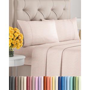 King Size 4 Piece Sheet Set - Ultra Soft & Cooling Bed Sheets - Fits 8 Inch to 16 inch Mattress - Wrinkle & Fade Resistant with Deep Pockets - Breathable, Comfy Hotel Luxury Bedding - Blush Stripes