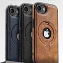 Magnetic for iPhone 17e / 16e Leather Case, Invisible Stand [Compatible with Magsafe] Slim Kickstand Phone Cove (Brown)