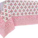 ATOSII Gulbahar White Pink 100% Cotton Spring Summer Square Tablecloth, Handblock Print Floral Table Cloth for Kitchen Dining Linen I Weddings, Outdoors, Easter 60 X 60 Inches I 4 Seater