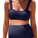Century Star Maternity Bikini Swimsuit for Women - Two Piece High Waisted Bathing Suit Wide Ruched Straps Pregnancy Swimwear (Blue, L)