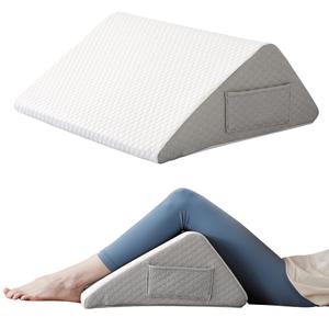Knee Pillow for Back Sleeping, 8” Knee Wedge Pillow to Elevate Knee, Leg Pillow for Back Pain Relief, Triangle Pillow, Leg Elevation Pillows for After Surgery, Blood Circulation, White/Grey