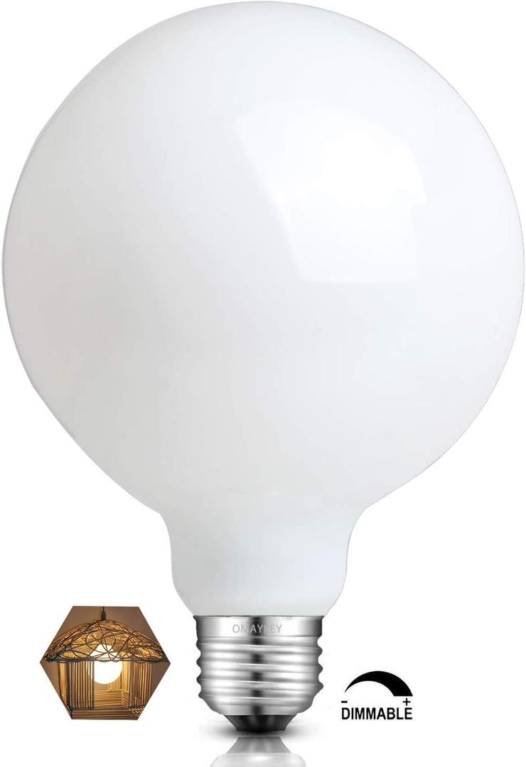 OMAYKEY 12W Dimmable Large LED Globe Bulb, Round Opal Glass Bulb, 85W Equivalent 850 Lumens, 2700K Warm White, E26 Base, Vintage Edison G125/G40 Oversize Globe, Milky LED Filament Light Bulb