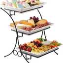 YHOSSEUN Large Tiered Tray Stand, 3 Tier Serving Tray Porcelain Baking Set with Serving Stand 3 Tier Buffet Server for Fruit, Dessert, Food Display Stand for Party, Thanksgiving