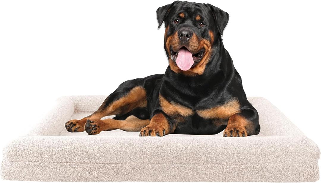Orthopedic Dog Bed - 45in Large Dog Bed with Supportive Bolster, Nonslip Bottom, and Removable Washable Cover - Memory Foam Pet Beds for Large Dogs - Dog Products by PETMAKER (Cream)