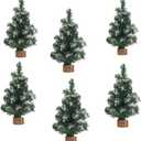 6 Pack Tabletop Mini Christmas Tree, 7.87" Artificial Snow Miniature Pine Green, White Christmas Tree with Wooden Base Christmas Decorations, Home, Kitchen, Dining Table