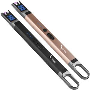 SUPRUS Candle Lighter Electric Arc Lighter Windproof Flameless USB Rechargeable Lighter with LED Light for Candle Camping BBQ Cooking (Black+Champagne Gold) (2 Packs)