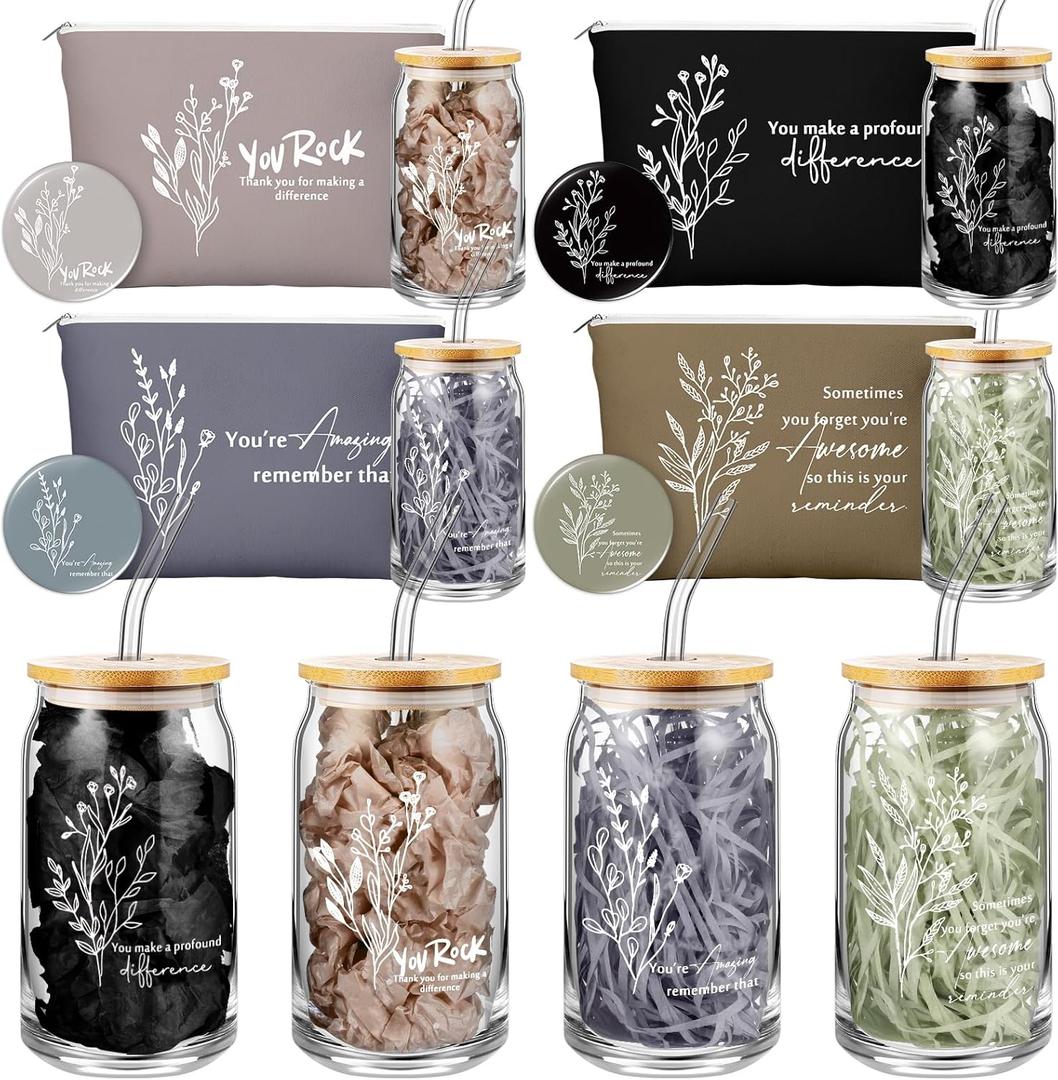 Skylety 12 Pcs Employee Appreciation Gifts Bulk for Women Thank You Gifts for Coworkers Female Staff Team Social Worker Nurse Volunteer Gift Office Work Presents 16 oz Tumbler Makeup Bag Mirror