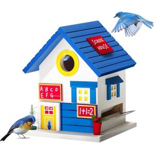 2IN1 Bluebird House+Bird Feeder - Bird House Clearance for Outside - Stainless Steel Perch Hinges - Removable Protector - Bluebirds, Sparrows, Chickadees Bird House for Outside on Pole Post