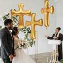 Jumbo Gold 43 Inch Cross Shape Religious Foil Balloon, 3 Pack Bless First Holy Communion Christening Baptism Balloons For Baby Shower Easter Wedding Christmas Memorial Party Decoration Supplies, Large