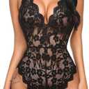 Avidlove Women One Piece Lingerie Deep V Teddy Sexy Lace Bodysuit Snap Crotch Babydoll, S