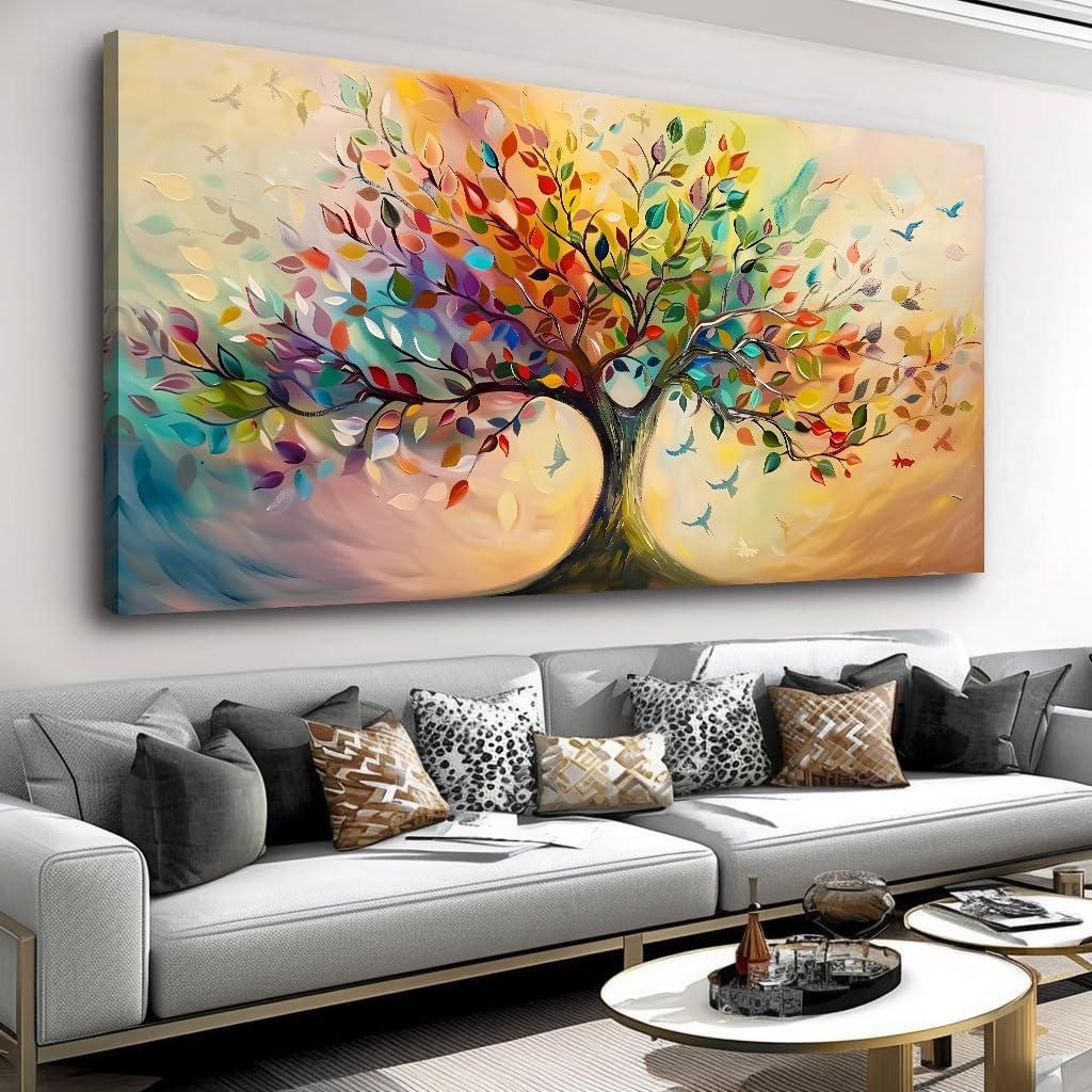 Vibrant Tree of Life Wall Art Colorful Canvas Print Modern Home Decor 20x40
