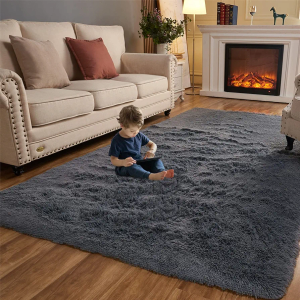 Arbosofe Rugs for Living Room, Area Rug for Bedroom, 4 x 6 Clearance Dark Grey Nursery Room Rug, Large Throw for Playroom Room- Soft, Fluffy, Shaggy Carpets for Kids Room Girls