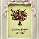 JANDERART Vintage Picture Frame 4x6 Inch, Ornate Cute Photo Frames with Glass Front, Pink Bow Design, Tabletop & Wall Hanging, Girls Room Decor, Gift Ideas, Pearly White