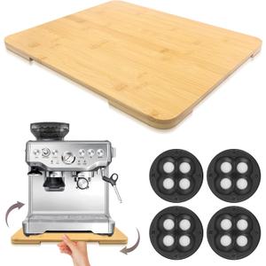 360 Rolling Tray Bamboo Appliance Slider for Kitchen Appliances, for Breville Espresso Machine Accessories, Sliding Tray for Coffee Maker Appliances Mat Easily from Under The Cabinet Natural13"15.7"