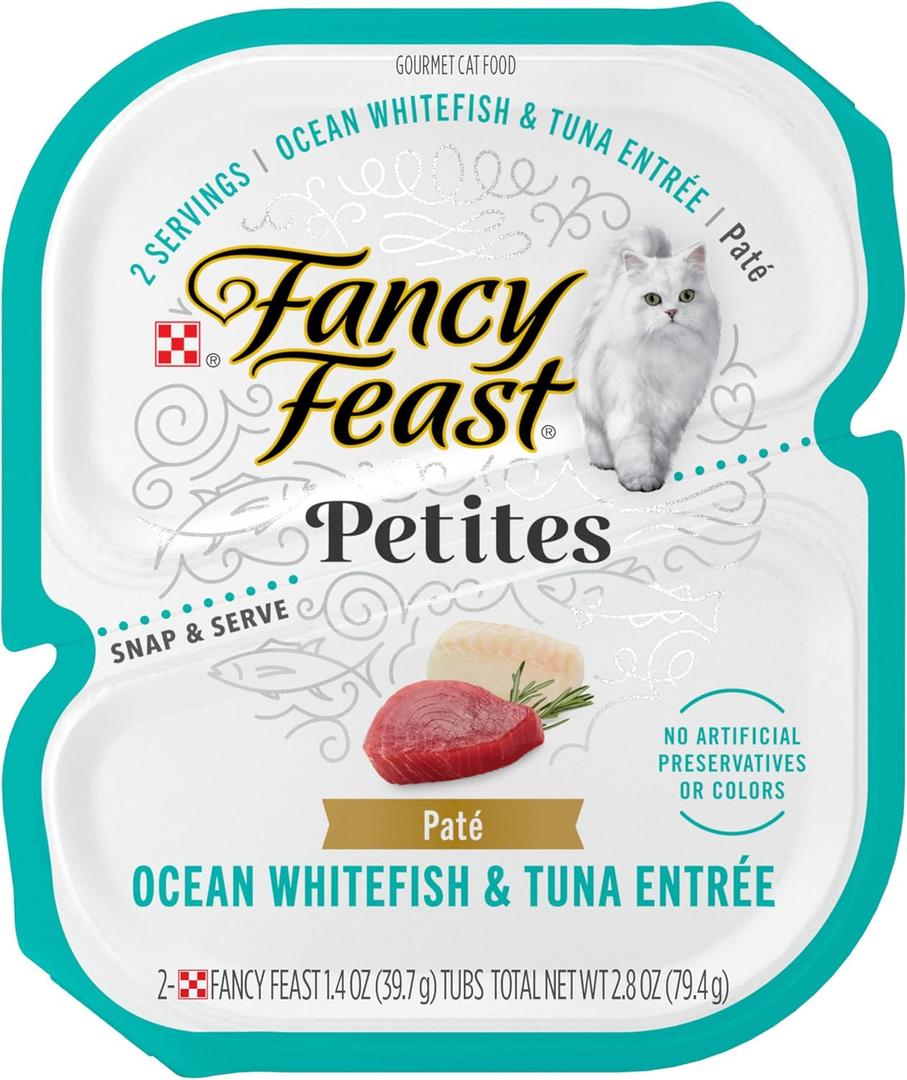 Purina Fancy Feast Gourmet Pate Wet Cat Food, Petites Ocean Whitefish & Tuna Entree - (Pack of 12) 2.8 oz. Tubs (BB May/2026)
