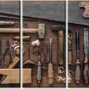Set of Working Tools on Wooden Boards Pictures Wall Decor Posters and Prints 3 PanelsCollection of Vintage Carpentry Tools Wall Decor for Bedroom Stretched and Framed Ready to Hang (42"Wx28"H)