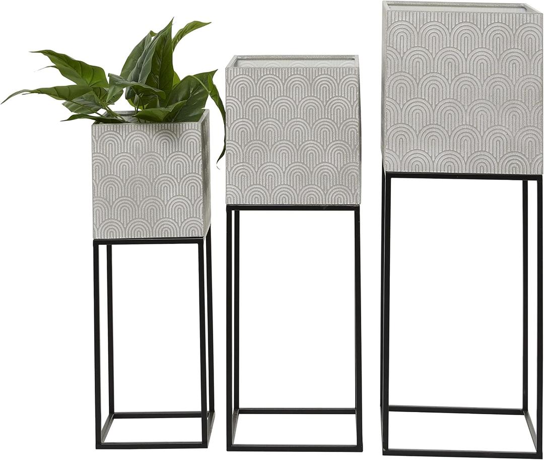 Deco 79 Metal Square Planter with Removable Stand, Set of 3 30", 26", 22"H, Light Gray