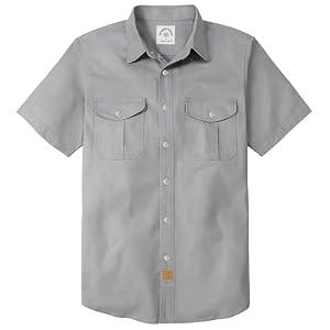 Dubinik® Mens Short Sleeve Button Down Shirts Two Pocket Vintage Mens Work Shirt Cotton Mens Shirts Casual with Stretch Dark Gray, XL