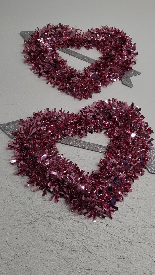 Valentine's Day Tinsel Decor in Pink and Red 14 x13 Inches Heart-Shaped Metal Wreath Frames Making Art Material Supplies for Valentines Wedding Wall Floral Garden Pack of 2