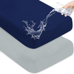 Waterproof Crib Sheets for Boys 2 Pack, Fitted Baby Crib Sheet Neutral 52" x 28" for Standard Crib and Toddler Bed Mattress, Soft and Breathable Kid Toddler Sheets for Boys or Girls, Grey & Navy