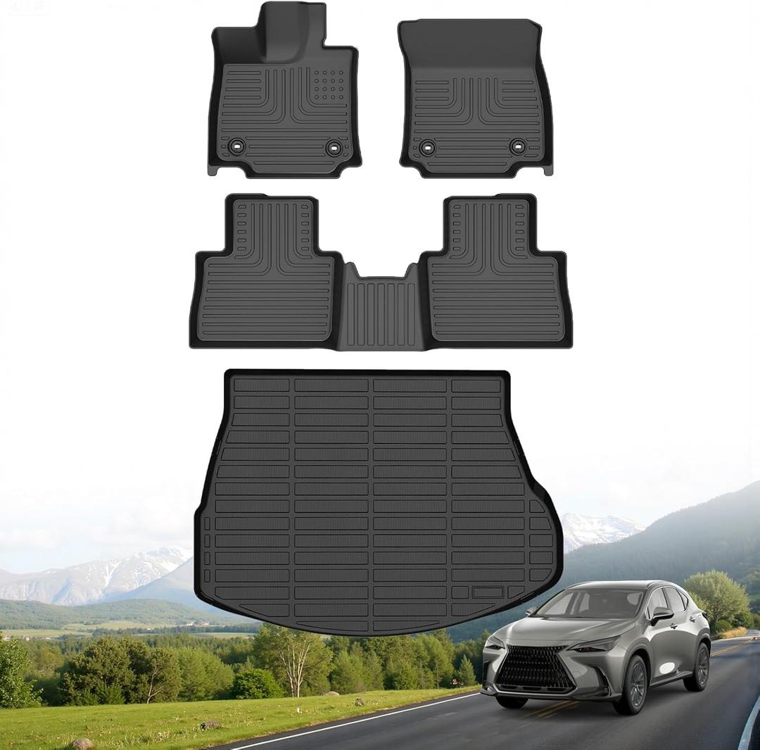 Hutisya-Floor Mats & Cargo Liner Set Fit for 2022-2026 Lexus NX/NX250/NX350/NX350 F Sport All Weather Protection Anti-Slip & Durable TPE Full Set Liners Automotive Accessories-Black