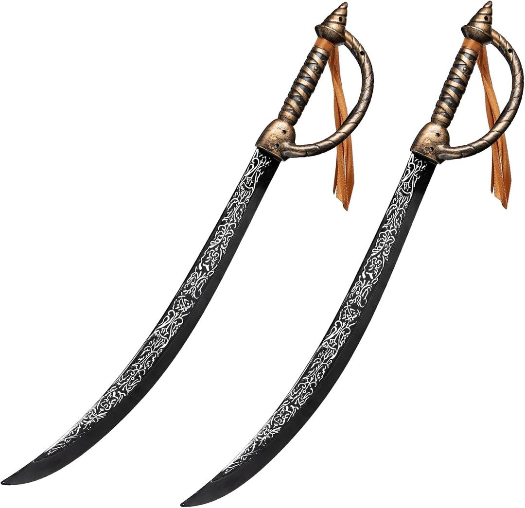 2pcs Pirate Sword Toys,26.7" Pirate Costume Set,Plastic Toy Sword for Party Dress-Up,Halloween Costume Accessorie Brown