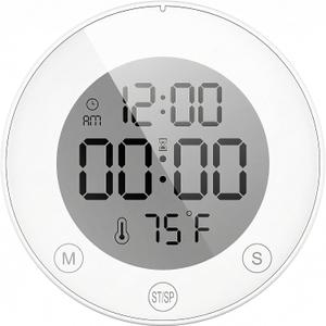 KADAMS Shower Timer Clock Waterproof Bathroom Timer  Digital Wall Clock with Countup & Countdown, Magnetic Kitchen Clock with Temperature, Suction Cup for Kids Shower Spa Cook Bath (White)