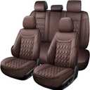 Car Seat Covers, Universal Faux Leather Car Seat Covers Full Set, 5 Seats Comfortable Leather Seat Covers for Cars, Waterproof Automotive Seat Covers for Most Sedans, SUV (Brown)