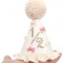 Bow Half Birthday Hat for Girls Boho 1/2 Birthday Crown, Baby Girl Pink Party Hat, Half Way to One Bday Decorations, Cake Smash Outfit