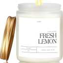 Fresh Lemon Highly Scented Candle for Home, 9oz Natural Soy Aromatherapy Non Toxic Candles with Essential Oil, Home Fragrance Stress Relief & Meditation Jar Candles Gifts for Women & Men, White