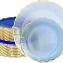 Exquisite Plastic Plates for Party 40 Piece Fancy Plastic Dinner Plates For 20 Guests 20 X 7.5 Dessert Plates & 20 X 10 Thin Delicate Disposable Dinnerware Charger Plate Spring Lake Gold Rim