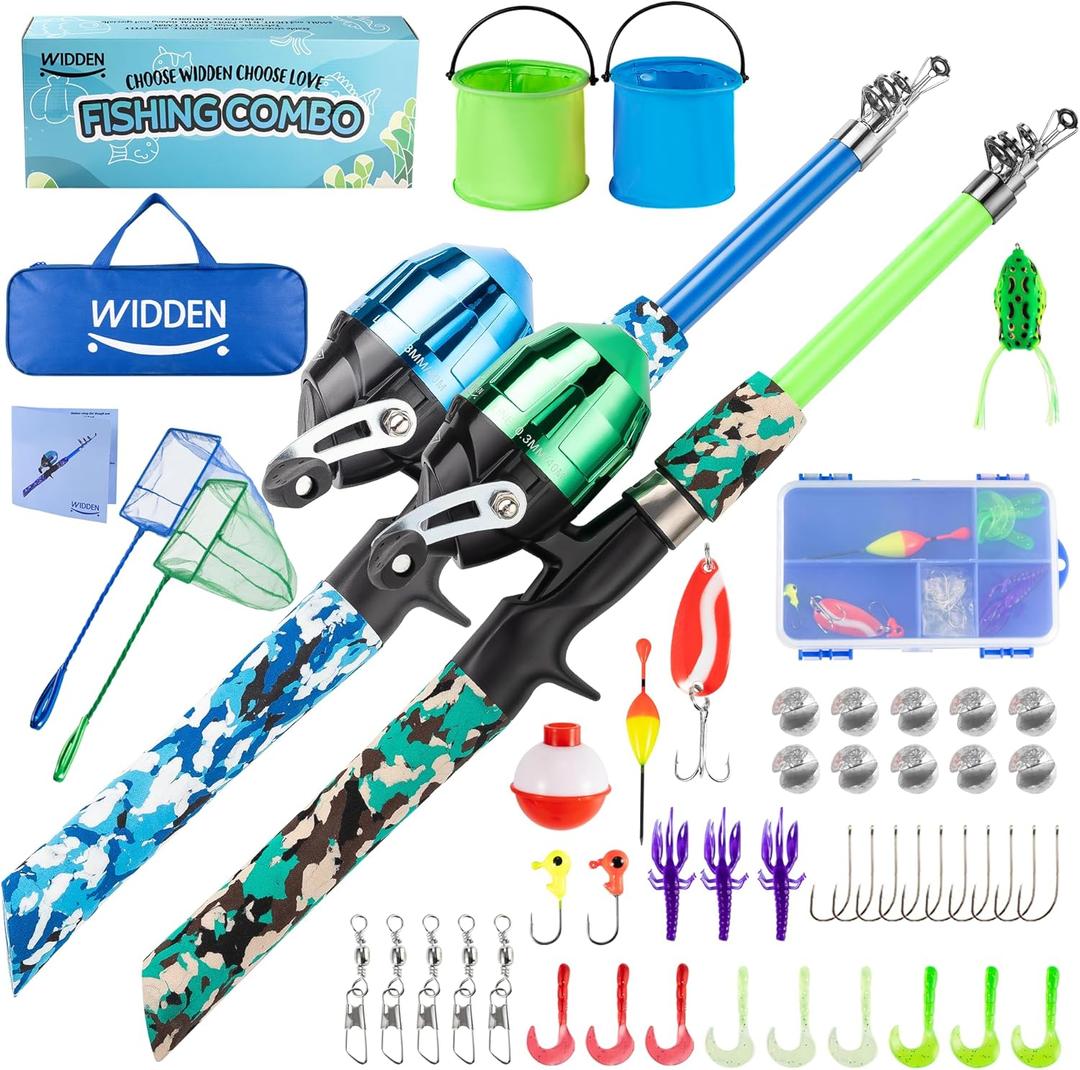 Kids Fishing Pole, Portable Telescopic Kids Fishing Poles for Boys and Girls, Fishing Rod and Reel Combo Kit with Tackle Box, and Fishing Net, Best Fishing Pole for Toddler Youth (Blue+Green)