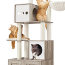 Feandrea Cat Tree with Litter Box Enclosure, 70.1-Inch Tall Cat Tower, 2-in-1 Modern Condo with Scratching Posts, Perch, Caves, Basket, Washable Cushion, Heather Greige UPCT116G01
