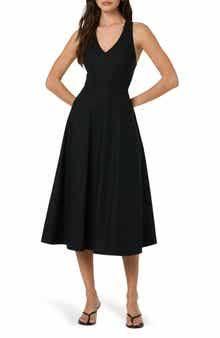 Women's Petite Aster Vneck Midi Dress (Black, XL)