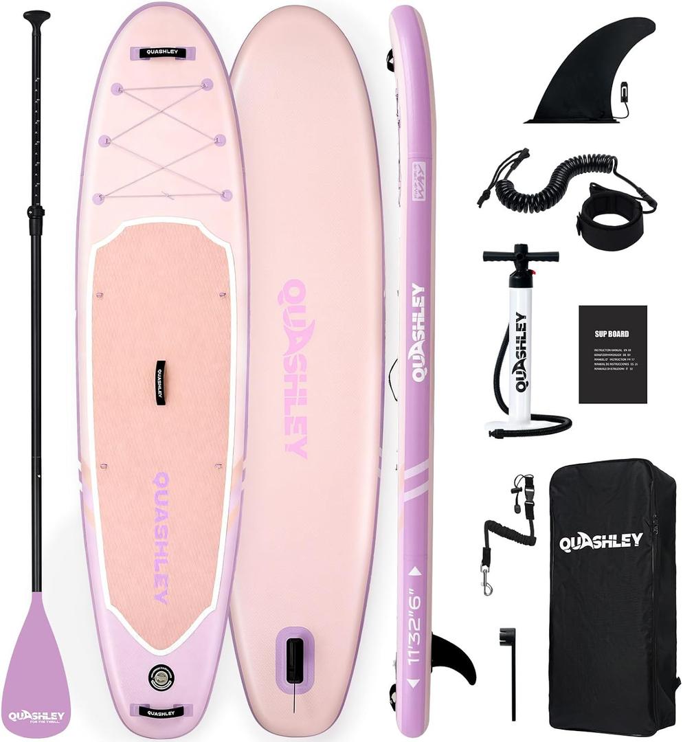 Quashley Inflatable Stand Up Paddle Board,Inflatable Paddleboards 32/34 Inch Wide,All Around SUP for Beginners with Lightweight Paddle,Hand Pump,Backpack,Leash,Durable & Portable iSUP Board