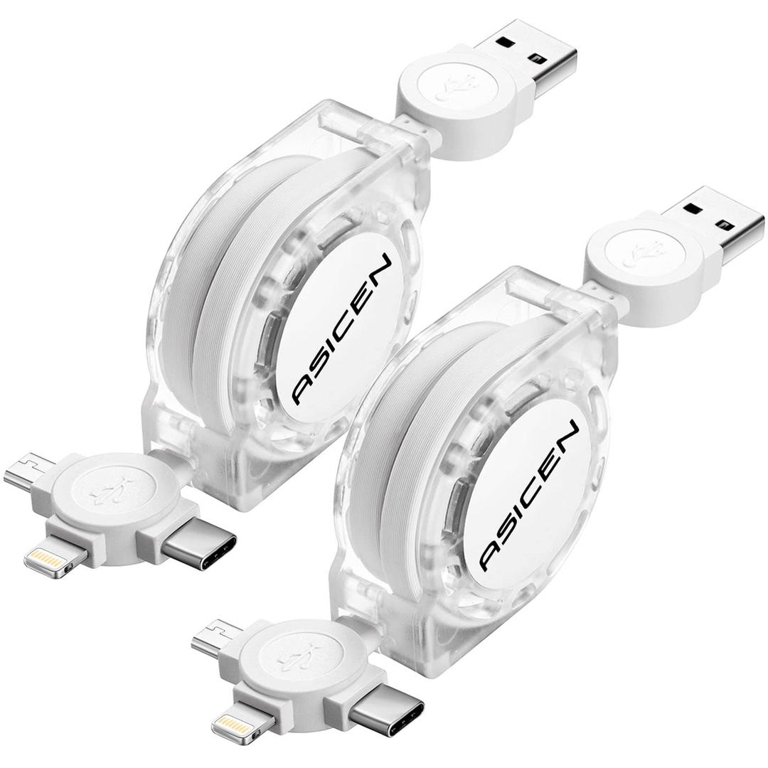 3 in 1 Retractable Multi Charging Cable, 2Pack Multi Fast Charging Cord Retractable Charger Data Sync Cable with iPhone/Type-C/Micro USB Ports for Cell Phones, iPhone Series, Galaxy Series,PS,Tablets